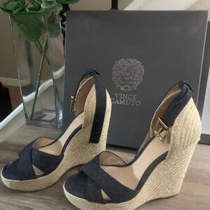 Vince Camuto Denim Blue Wedge Sandals